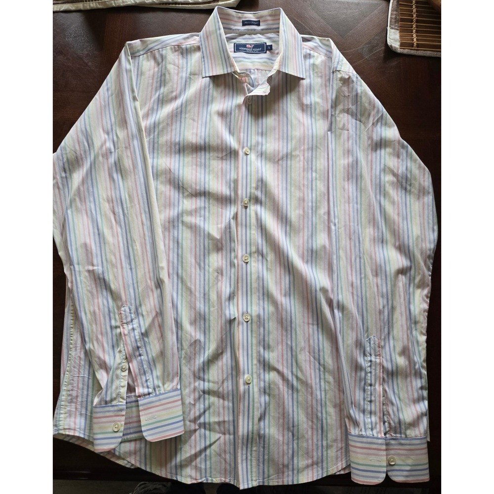 Vineyard Vines Mens Large Pastel Stripe Button Down Shirt Long Sleeve Portugal
